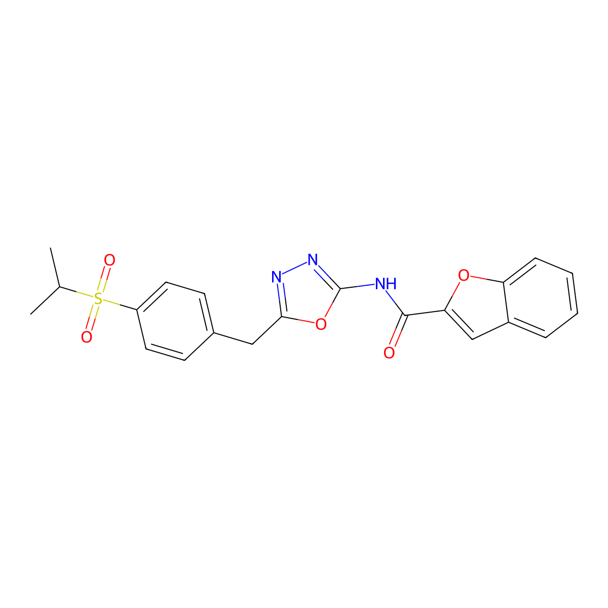 N-(5-(4-(isopropylsulfonyl)benzyl)-1,3,4-oxadiazol-2-yl)benzofuran-2-carboxamide molecular structure, CAS 1171829-35-8