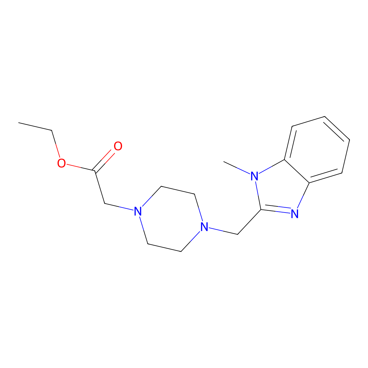 ethyl 2-(4-((1-methyl-1H-benzo[d]imidazol-2-yl)methyl)piperazin-1-yl)acetate molecular structure, CAS 1171833-43-4