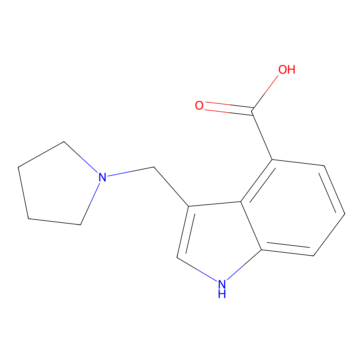 3-(pyrrolidin-1-ylmethyl)-1H-indole-4-carboxylic acid molecular structure, CAS 1171833-99-0