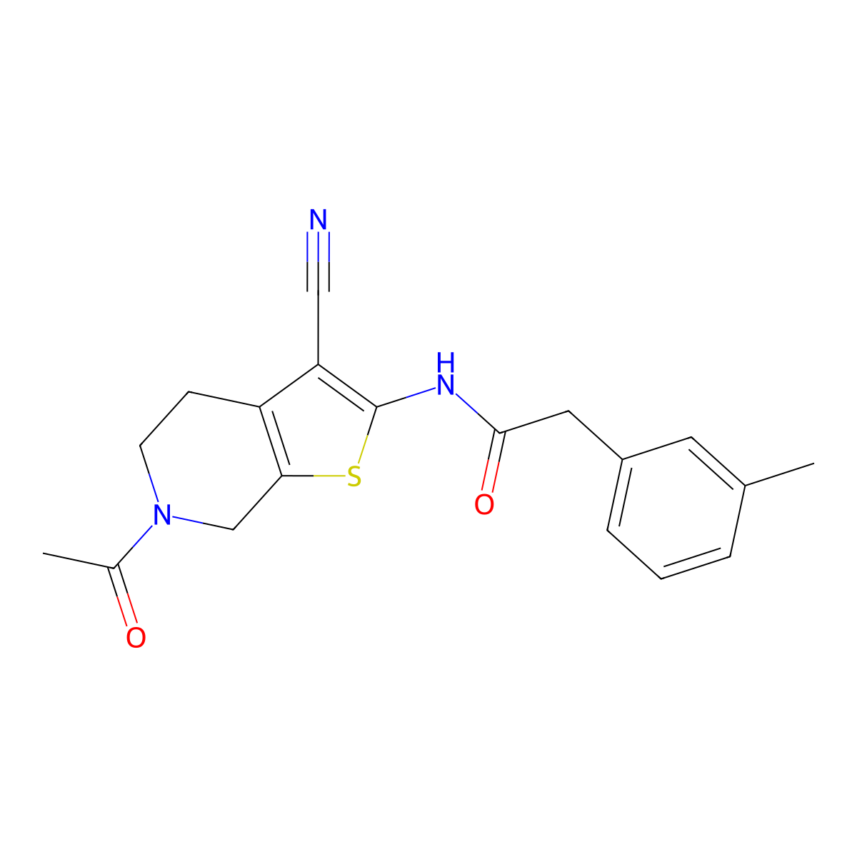 N-(6-acetyl-3-cyano-4,5,6,7-tetrahydrothieno[2,3-c]pyridin-2-yl)-2-(m-tolyl)acetamide molecular structure, CAS 1171838-64-4
