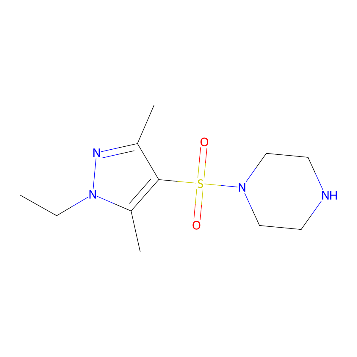 1-[(1-ethyl-3,5-dimethyl-1H-pyrazol-4-yl)sulfonyl]piperazine molecular structure, CAS 1171839-28-3
