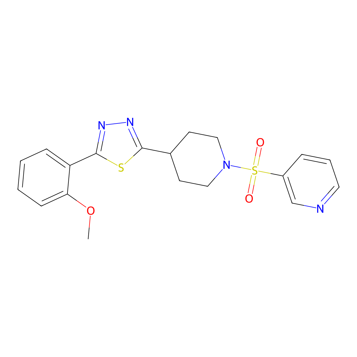3-({4-[5-(2-Methoxyphenyl)-1,3,4-thiadiazol-2-yl]piperidin-1-yl}sulfonyl)pyridine molecular structure, CAS 1171841-52-3