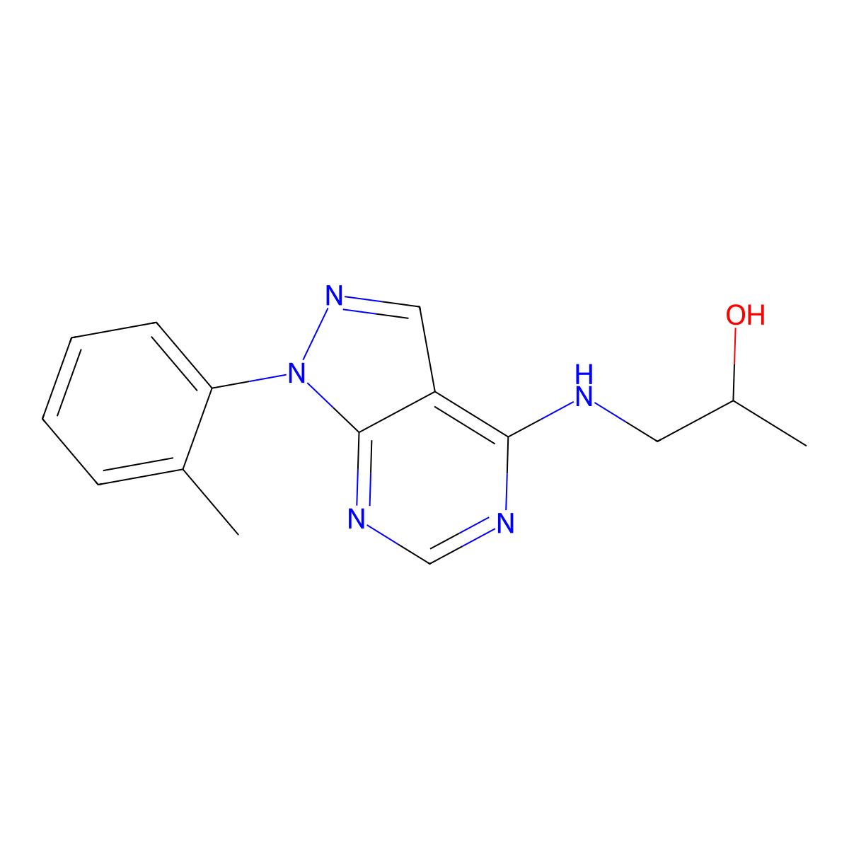 1-((1-(o-tolyl)-1H-pyrazolo[3,4-d]pyrimidin-4-yl)amino)propan-2-ol molecular structure, CAS 1171842-51-5