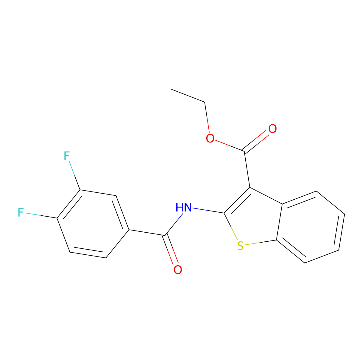 Ethyl 2-(3,4-difluorobenzamido)benzo[b]thiophene-3-carboxylate molecular structure, CAS 1171843-98-3