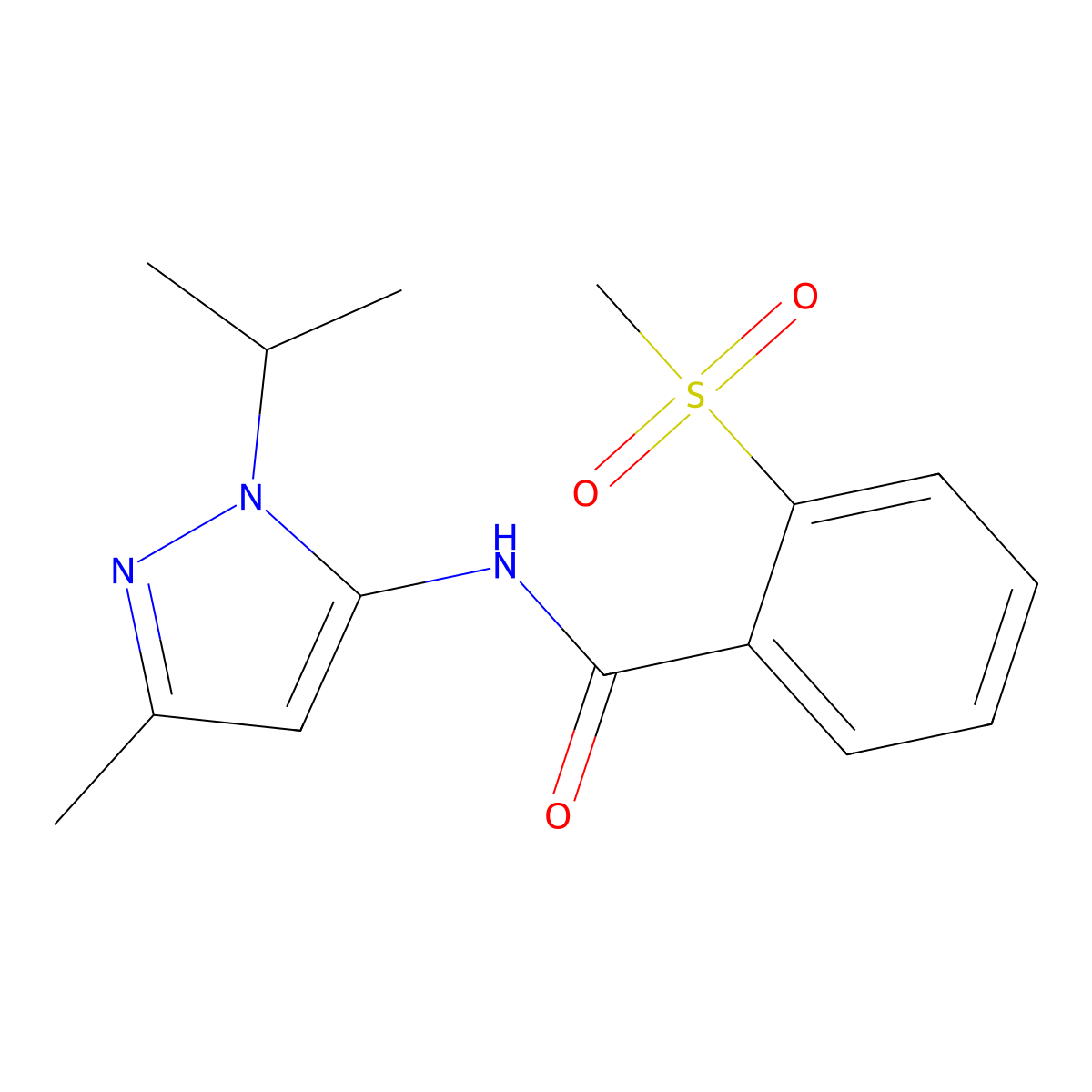 2-methanesulfonyl-N-[3-methyl-1-(propan-2-yl)-1H-pyrazol-5-yl]benzamide molecular structure, CAS 1171845-99-0