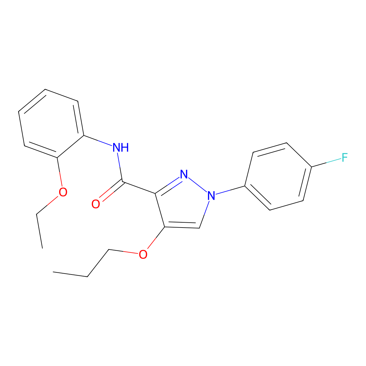 N-(2-ethoxyphenyl)-1-(4-fluorophenyl)-4-propoxy-1H-pyrazole-3-carboxamide molecular structure, CAS 1171846-28-8