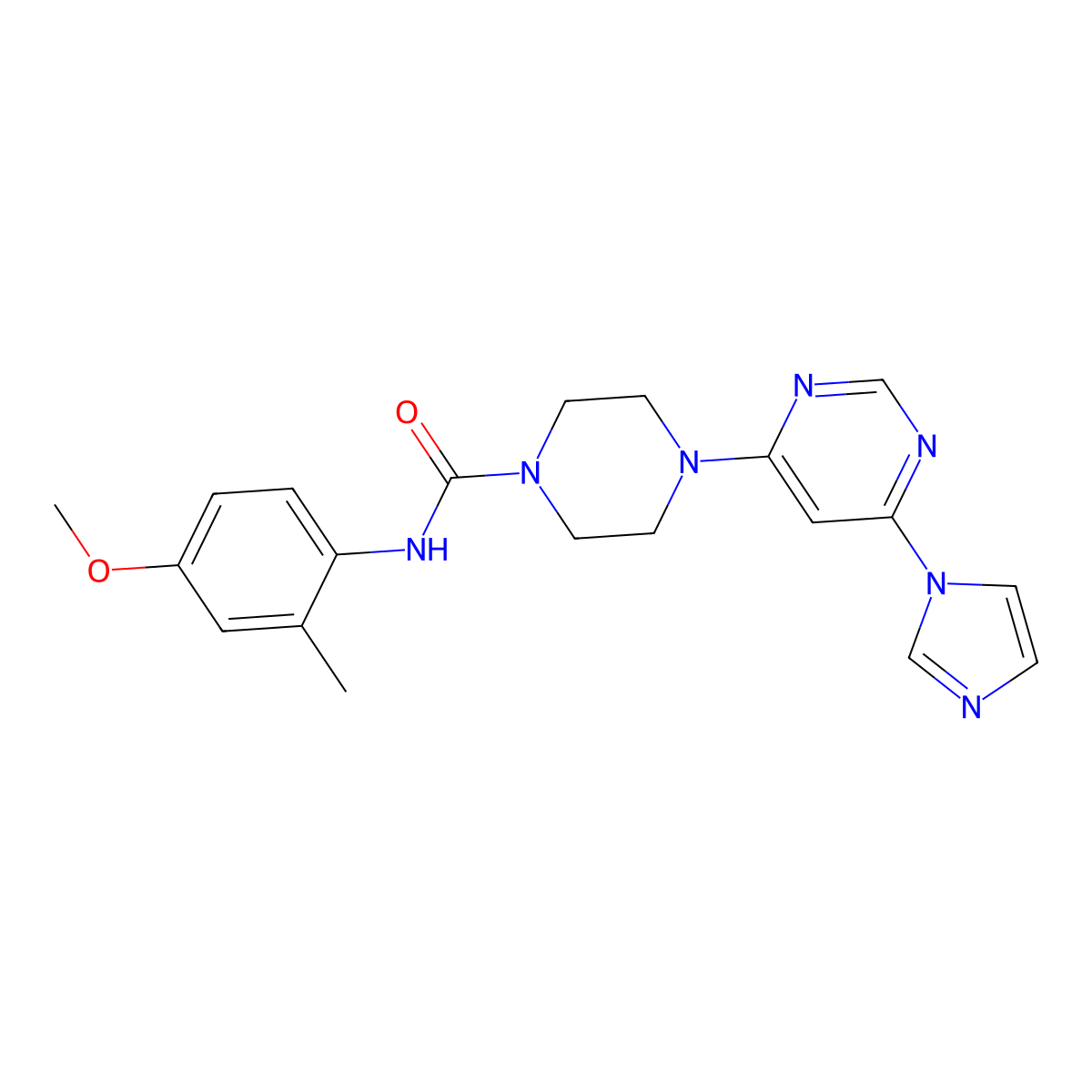 4-(6-(1H-imidazol-1-yl)pyrimidin-4-yl)-N-(4-methoxy-2-methylphenyl)piperazine-1-carboxamide molecular structure, CAS 1171847-58-7