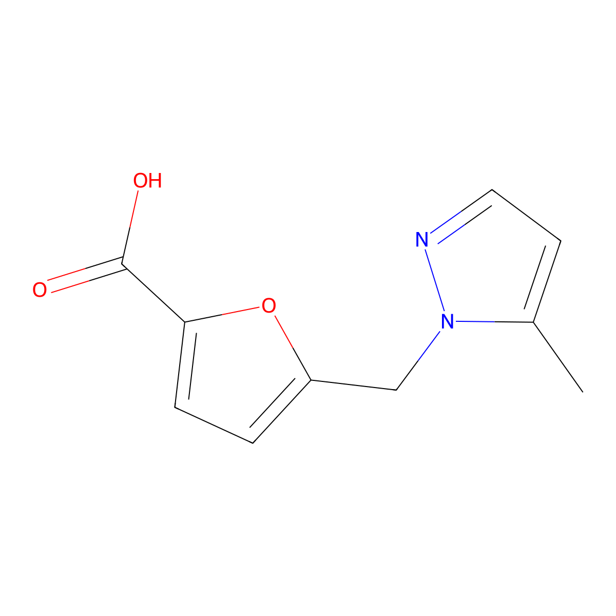 5-[(5-methyl-1H-pyrazol-1-yl)methyl]-2-furoic acid molecular structure, CAS 1171850-34-2
