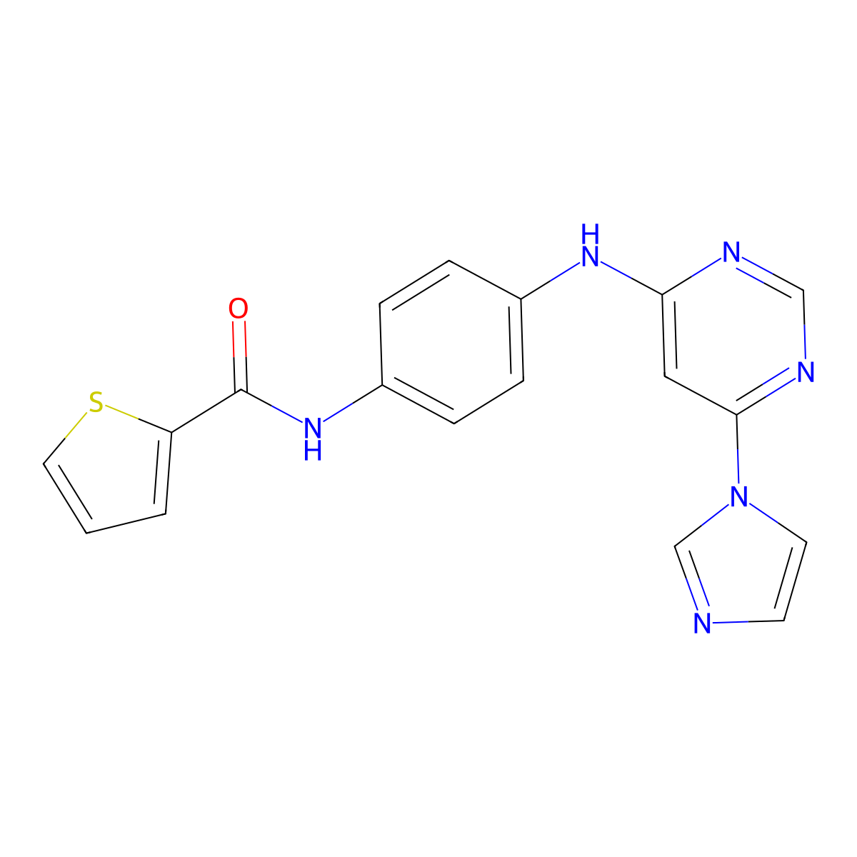 N-(4-((6-(1H-imidazol-1-yl)pyrimidin-4-yl)amino)phenyl)thiophene-2-carboxamide molecular structure, CAS 1171852-77-9