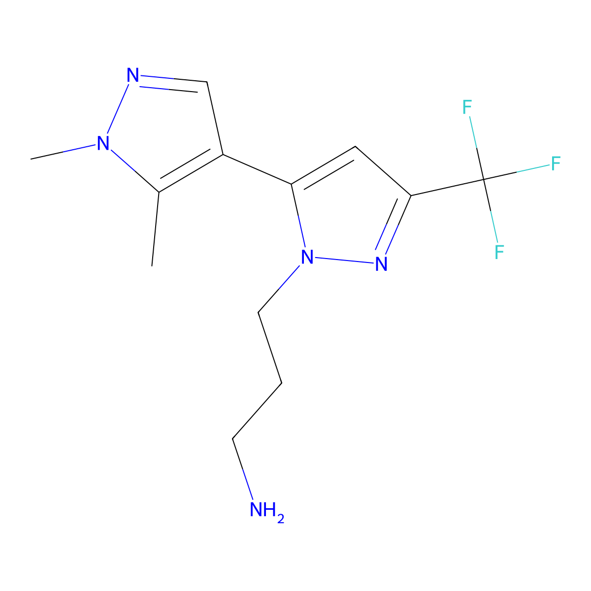{3-[1',5'-dimethyl-5-(trifluoromethyl)-1'H,2H-3,4'-bipyrazol-2-yl]propyl}amine molecular structure, CAS 1171853-80-7