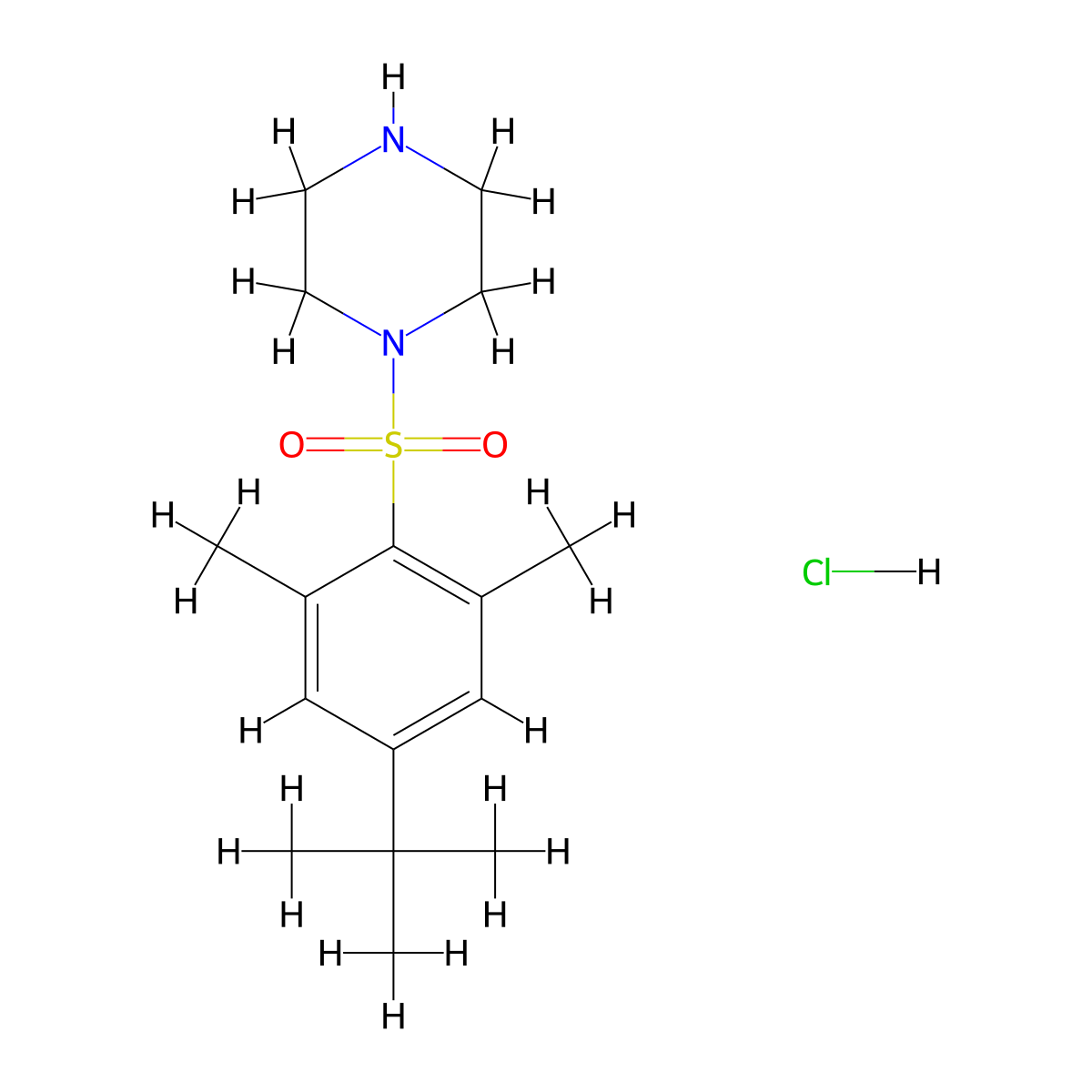1-(4-tert-Butyl-2,6-dimethylbenzenesulfonyl)piperazine hydrochloride molecular structure, CAS 1171854-40-2