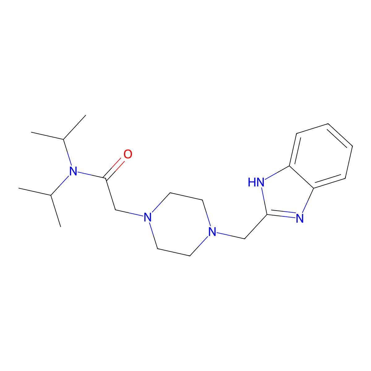 2-(4-((1H-benzo[d]imidazol-2-yl)methyl)piperazin-1-yl)-N,N-diisopropylacetamide molecular structure, CAS 1171856-10-2