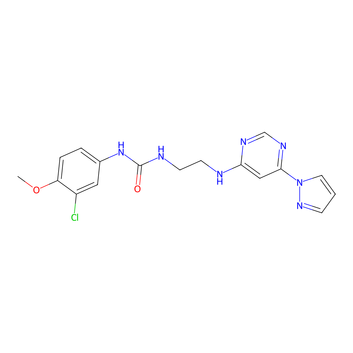1-(2-((6-(1H-pyrazol-1-yl)pyrimidin-4-yl)amino)ethyl)-3-(3-chloro-4-methoxyphenyl)urea molecular structure, CAS 1171857-12-7