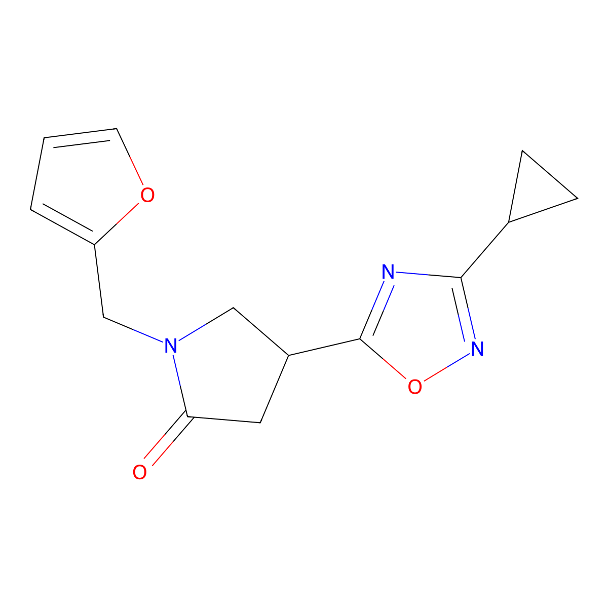4-(3-Cyclopropyl-1,2,4-oxadiazol-5-yl)-1-(furan-2-ylmethyl)pyrrolidin-2-one molecular structure, CAS 1171857-55-8