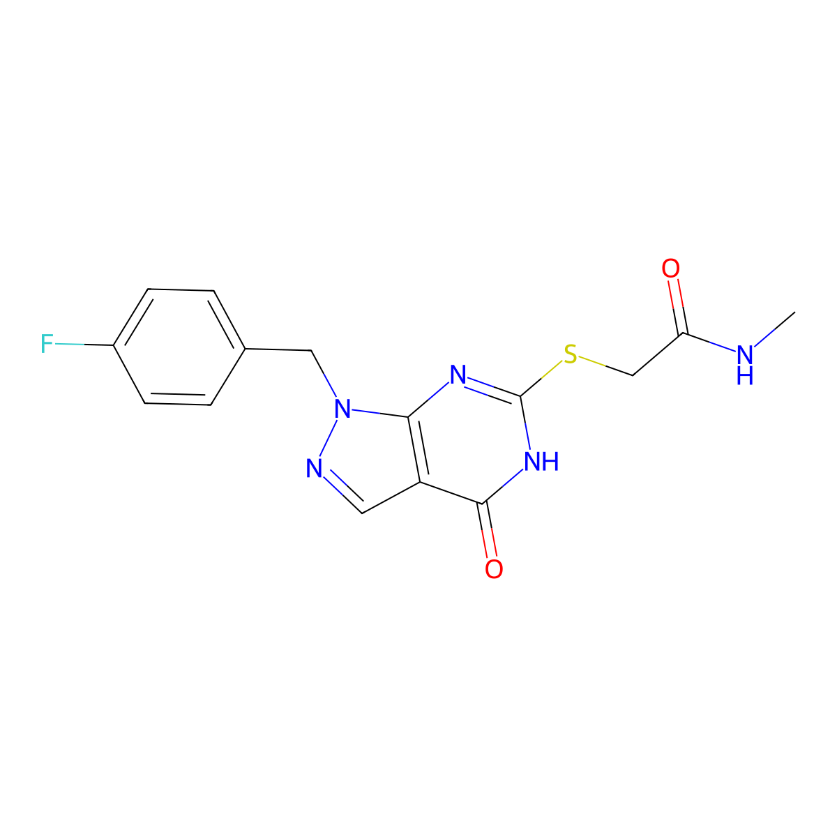 2-((1-(4-fluorobenzyl)-4-oxo-4,5-dihydro-1H-pyrazolo[3,4-d]pyrimidin-6-yl)thio)-N-methylacetamide molecular structure, CAS 1171860-07-3