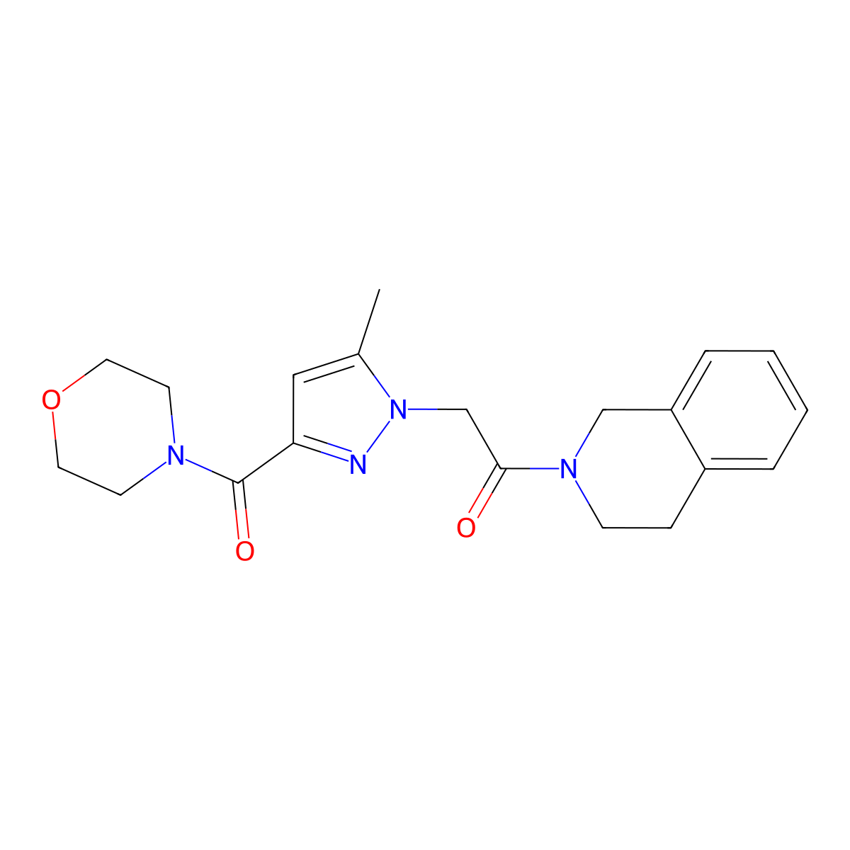 1-(3,4-dihydroisoquinolin-2(1H)-yl)-2-(5-methyl-3-(morpholine-4-carbonyl)-1H-pyrazol-1-yl)ethanone molecular structure, CAS 1171860-96-0