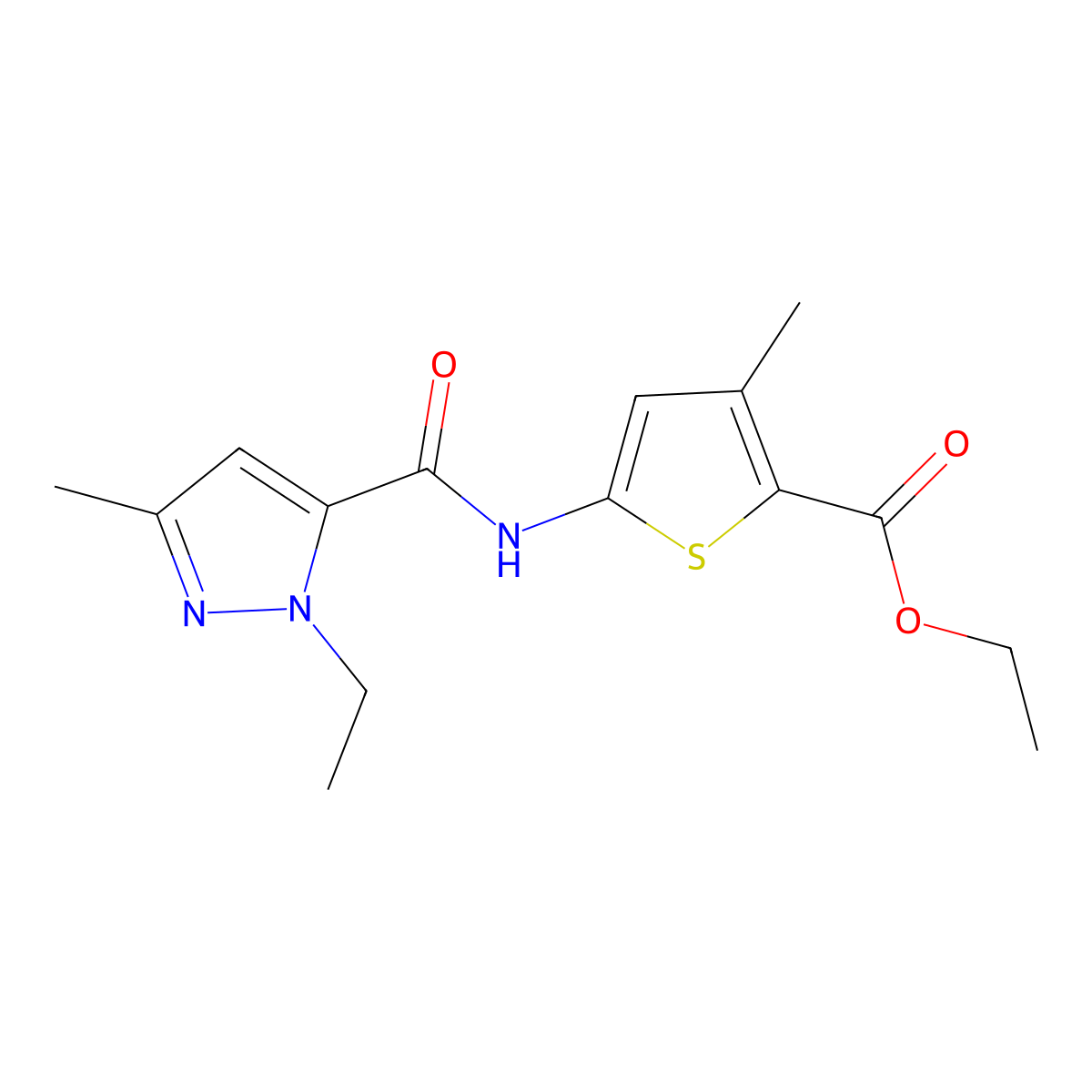 ethyl 5-(1-ethyl-3-methyl-1H-pyrazole-5-amido)-3-methylthiophene-2-carboxylate molecular structure, CAS 1171861-13-4