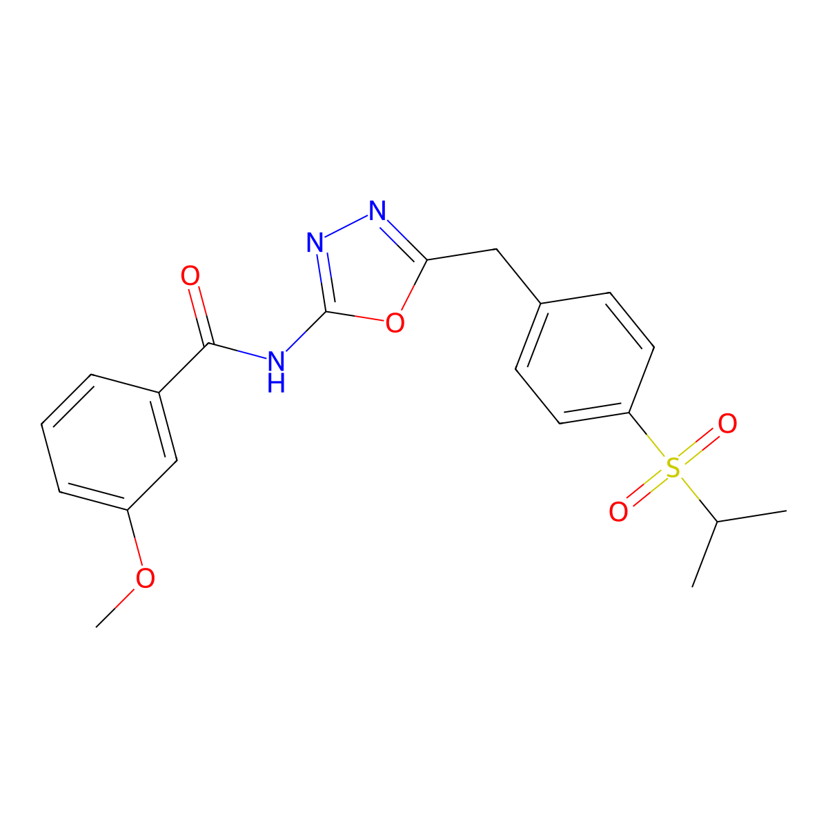 N-(5-(4-(isopropylsulfonyl)benzyl)-1,3,4-oxadiazol-2-yl)-3-methoxybenzamide molecular structure, CAS 1171864-76-8