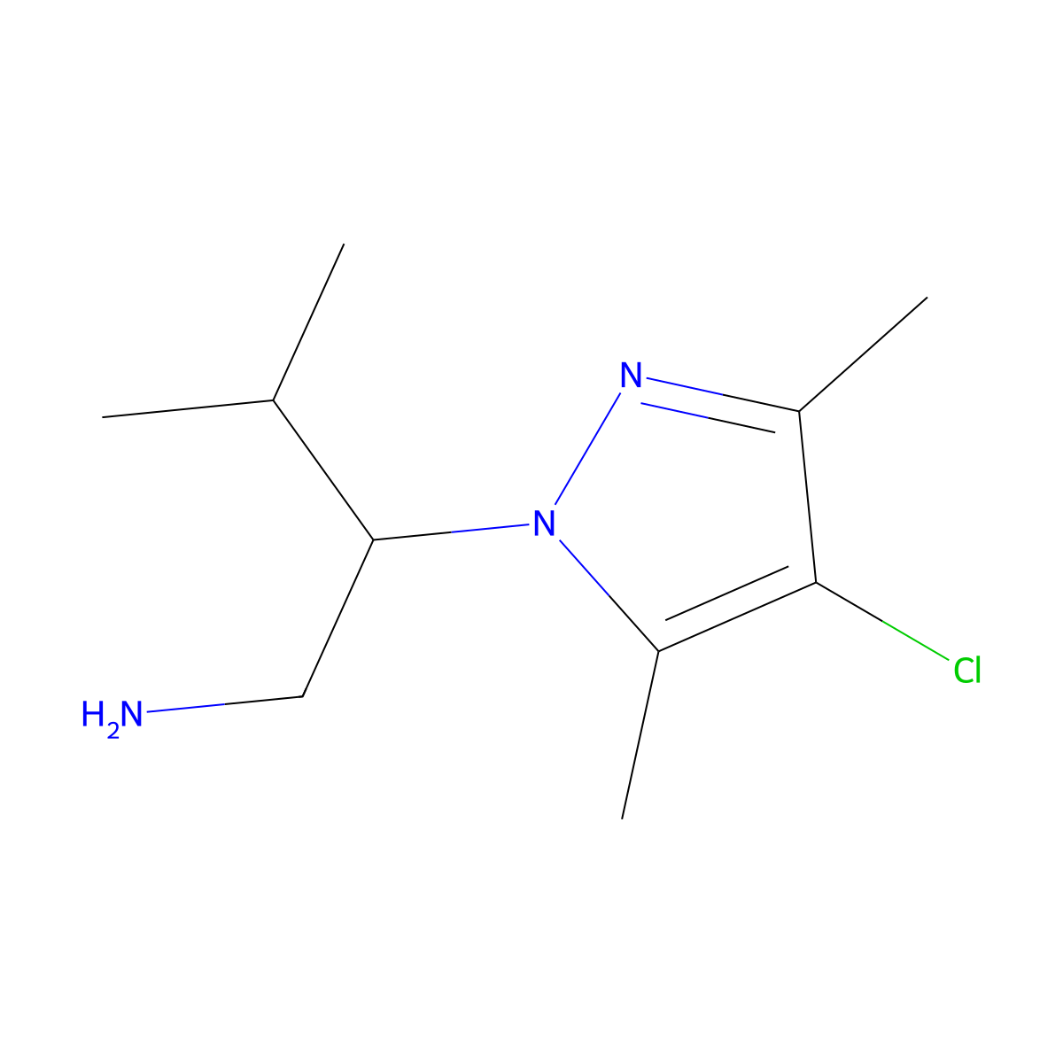 2-(4-chloro-3,5-dimethyl-1H-pyrazol-1-yl)-3-methylbutan-1-amine molecular structure, CAS 1171866-00-4