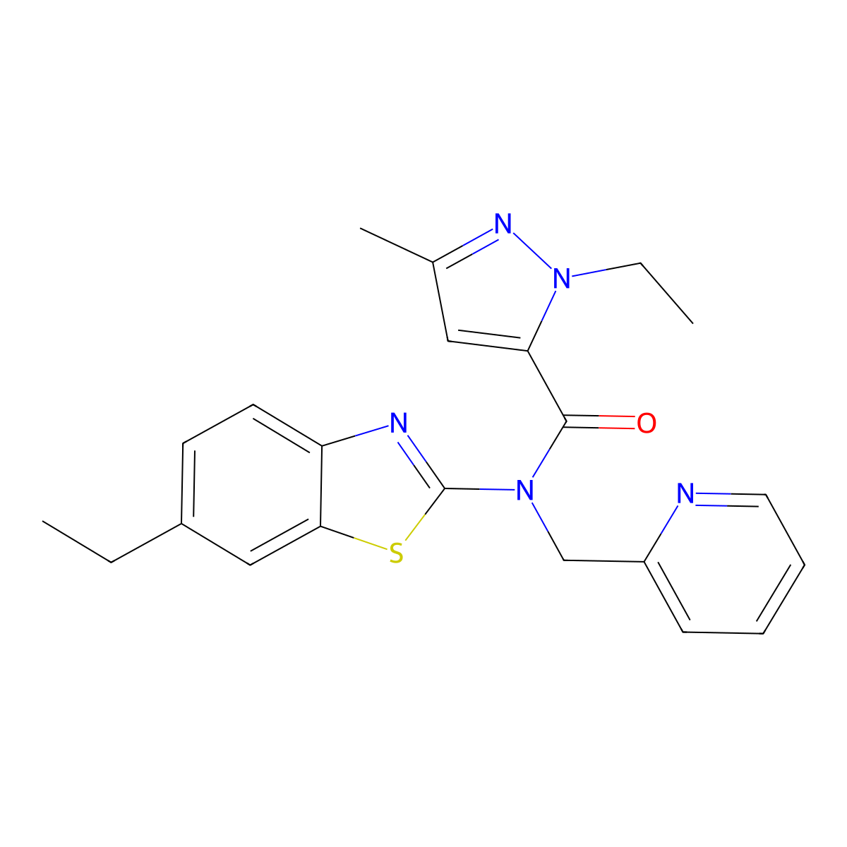 1-ethyl-N-(6-ethylbenzo[d]thiazol-2-yl)-3-methyl-N-(pyridin-2-ylmethyl)-1H-pyrazole-5-carboxamide molecular structure, CAS 1171867-23-4