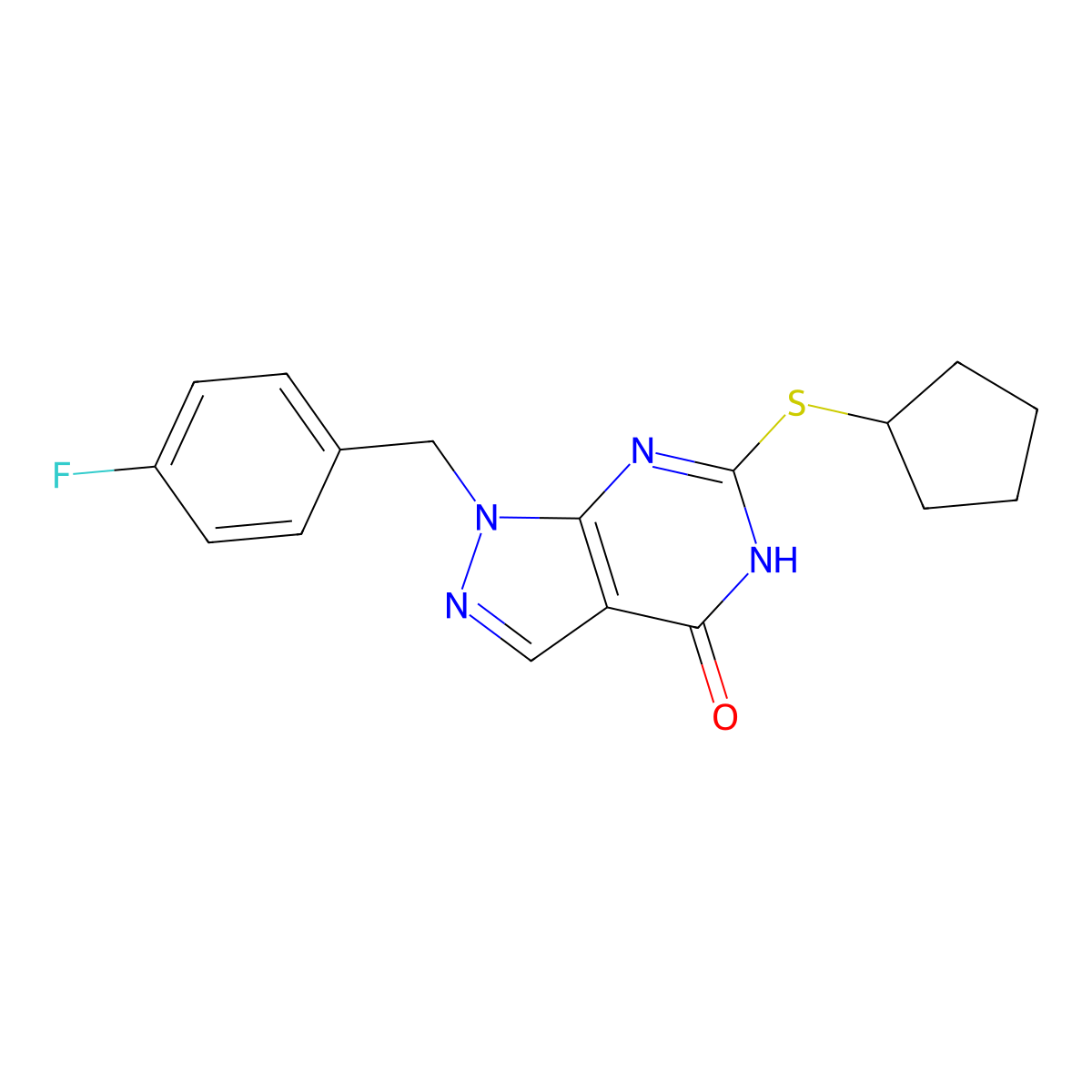 6-(cyclopentylthio)-1-(4-fluorobenzyl)-1H-pyrazolo[3,4-d]pyrimidin-4(5H)-one molecular structure, CAS 1171870-20-4