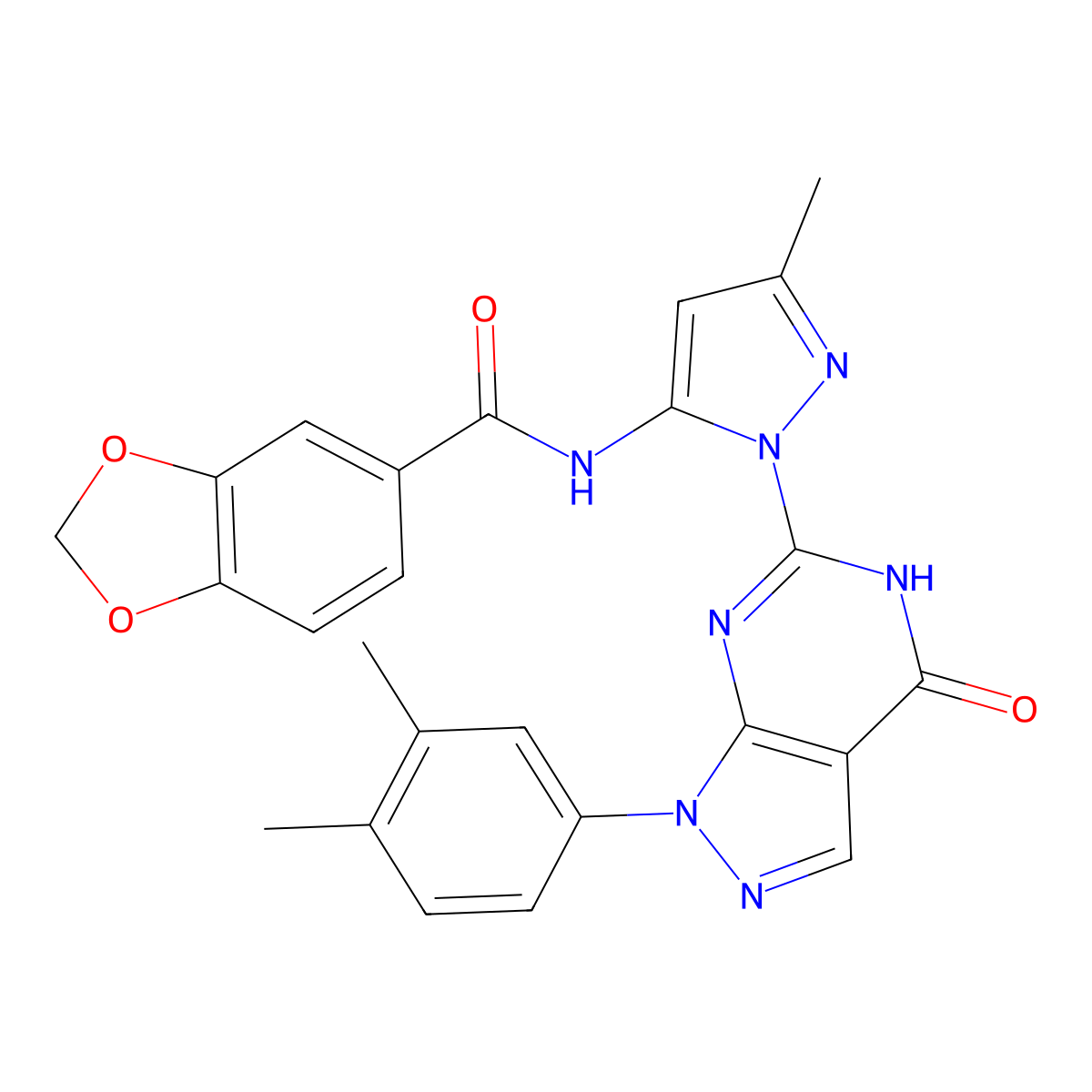 N-(1-(1-(3,4-dimethylphenyl)-4-oxo-4,5-dihydro-1H-pyrazolo[3,4-d]pyrimidin-6-yl)-3-methyl-1H-pyrazol-5-yl)benzo[d][1,3]dioxole-5-carboxamide molecular structure, CAS 1171870-26-0