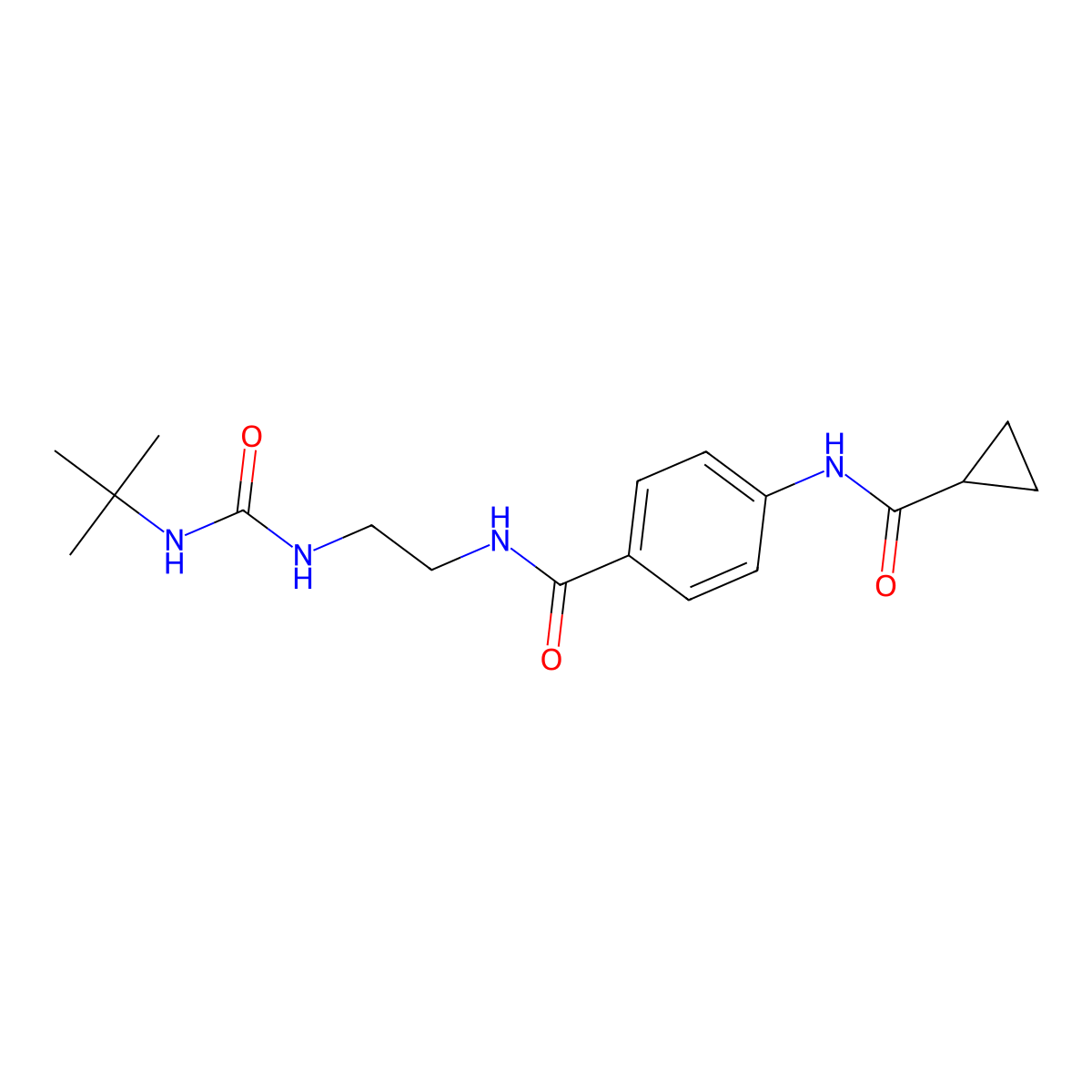 N-(2-(3-(tert-butyl)ureido)ethyl)-4-(cyclopropanecarboxamido)benzamide molecular structure, CAS 1171874-04-6