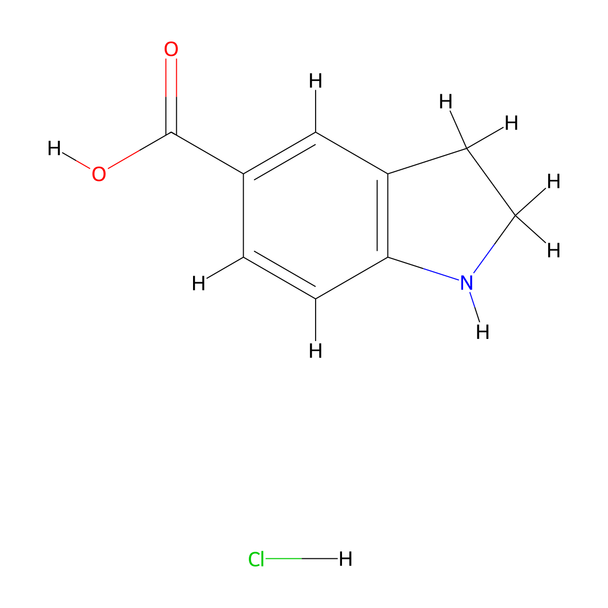 2,3-dihydro-1H-indole-5-carboxylic acid hydrochloride molecular structure, CAS 1171876-52-0