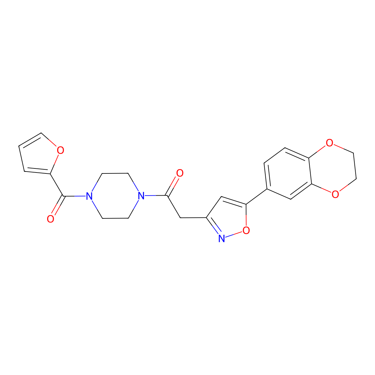 2-(5-(2,3-Dihydrobenzo[b][1,4]dioxin-6-yl)isoxazol-3-yl)-1-(4-(furan-2-carbonyl)piperazin-1-yl)ethanone molecular structure, CAS 1171876-99-5