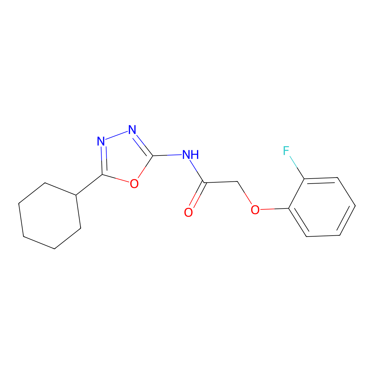 N-(5-cyclohexyl-1,3,4-oxadiazol-2-yl)-2-(2-fluorophenoxy)acetamide molecular structure, CAS 1171877-64-7