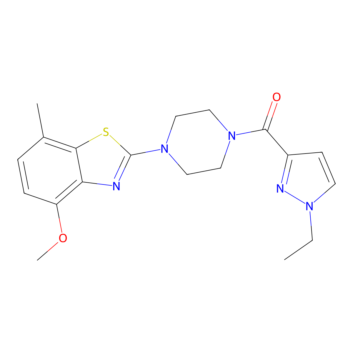 (1-ethyl-1H-pyrazol-3-yl)(4-(4-methoxy-7-methylbenzo[d]thiazol-2-yl)piperazin-1-yl)methanone molecular structure, CAS 1171878-41-3