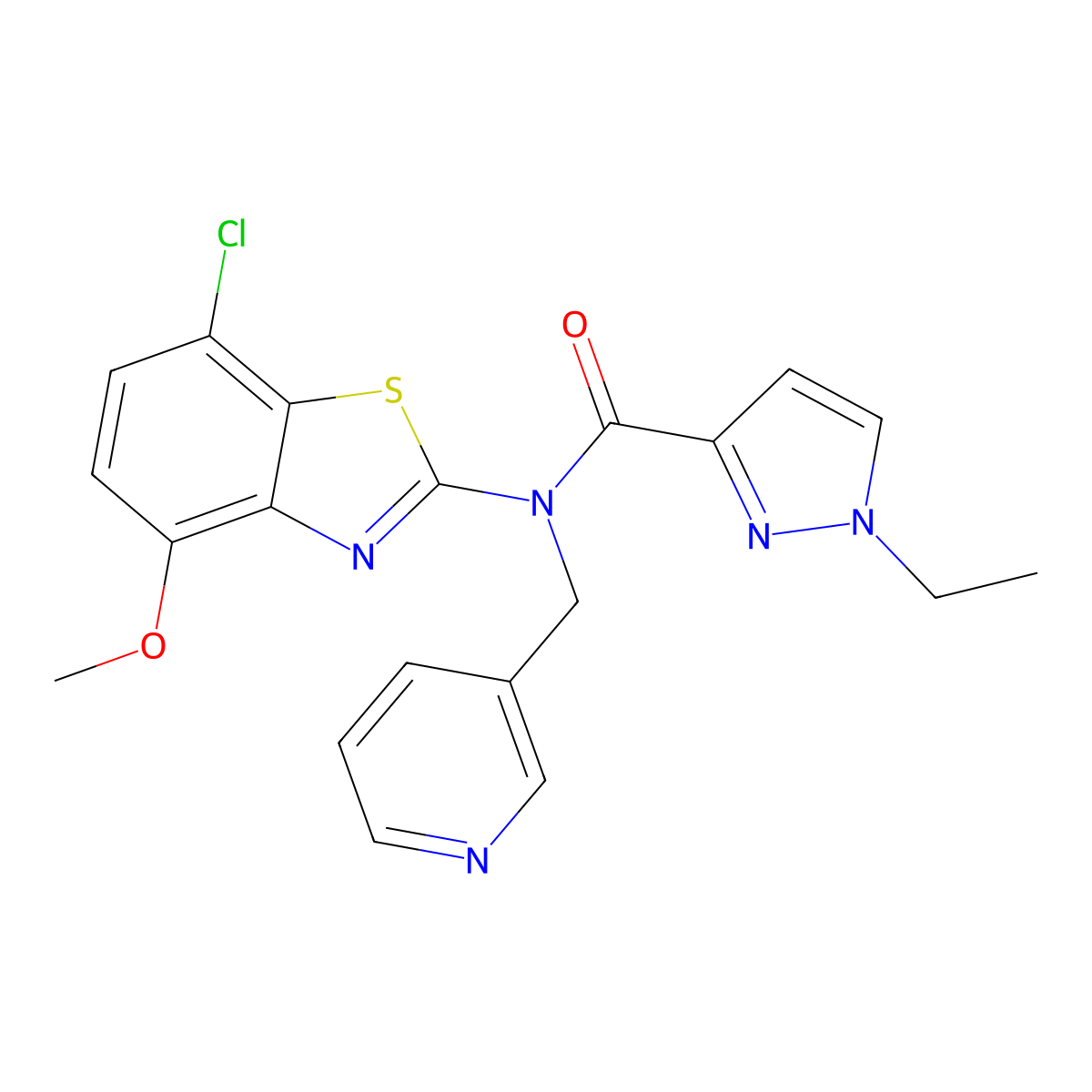 N-(7-chloro-4-methoxybenzo[d]thiazol-2-yl)-1-ethyl-N-(pyridin-3-ylmethyl)-1H-pyrazole-3-carboxamide molecular structure, CAS 1171880-97-9