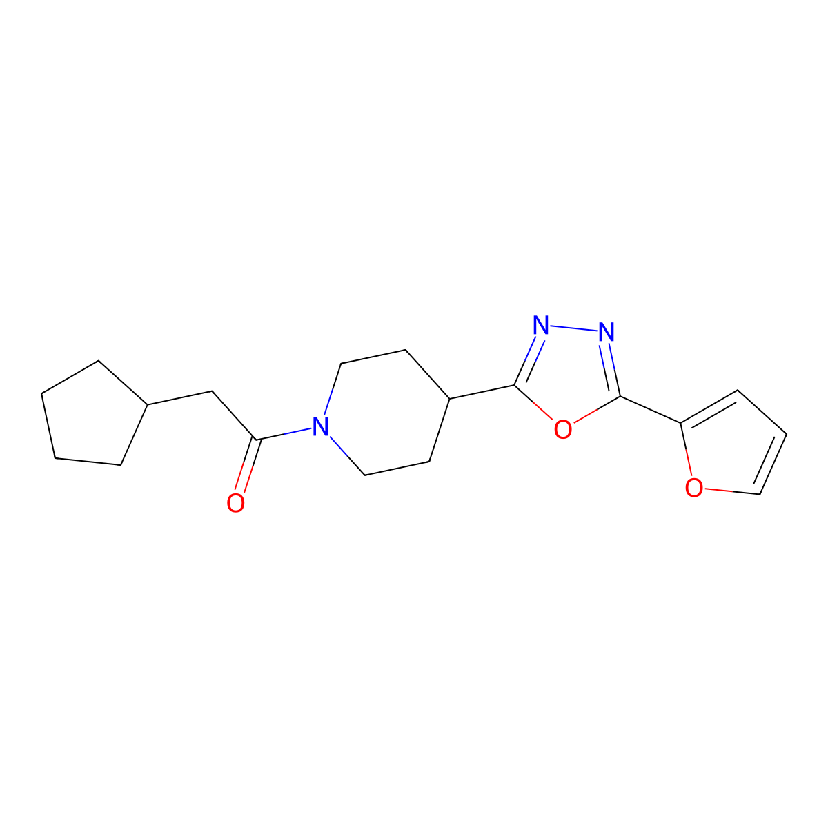 2-Cyclopentyl-1-(4-(5-(furan-2-yl)-1,3,4-oxadiazol-2-yl)piperidin-1-yl)ethanone molecular structure, CAS 1171884-28-8