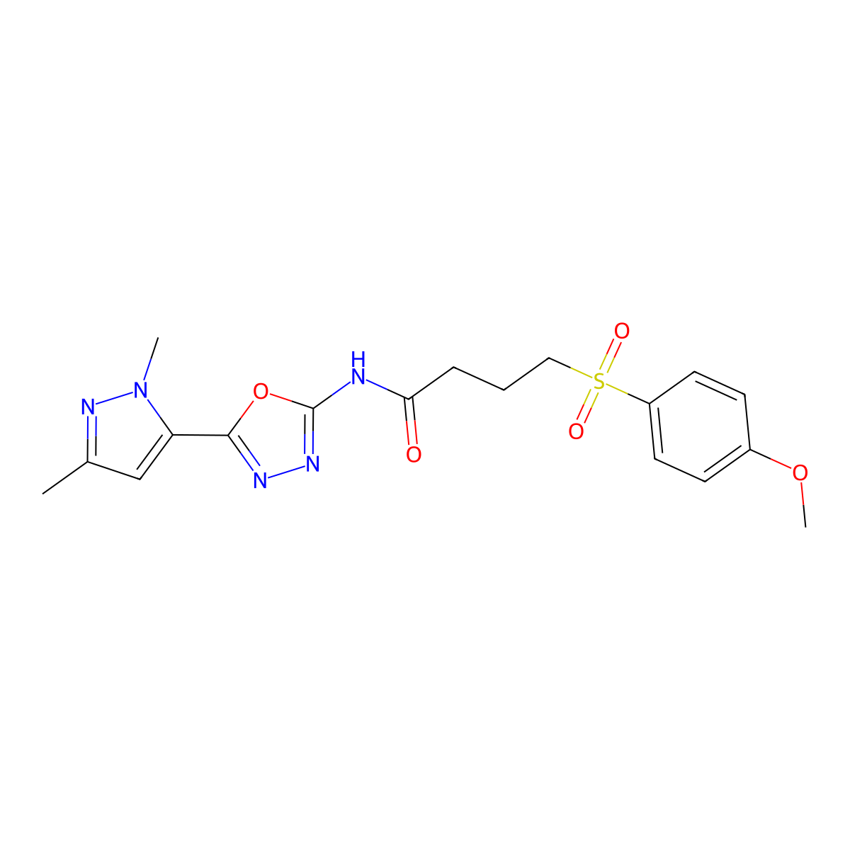 N-[5-(1,3-dimethyl-1H-pyrazol-5-yl)-1,3,4-oxadiazol-2-yl]-4-(4-methoxybenzenesulfonyl)butanamide molecular structure, CAS 1171884-95-9