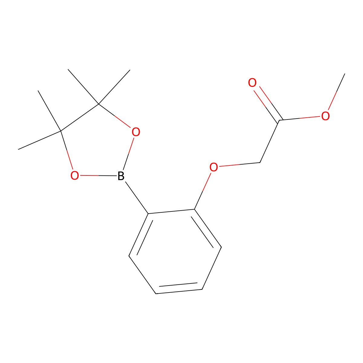 Methyl 2-(2-(4,4,5,5-tetramethyl-1,3,2-dioxaborolan-2-yl)phenoxy)acetate molecular structure, CAS 1171885-29-2