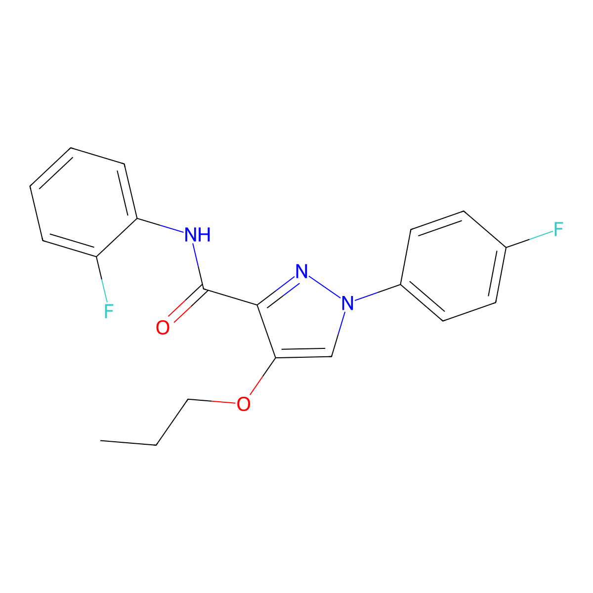 N-(2-fluorophenyl)-1-(4-fluorophenyl)-4-propoxy-1H-pyrazole-3-carboxamide molecular structure, CAS 1171885-82-7