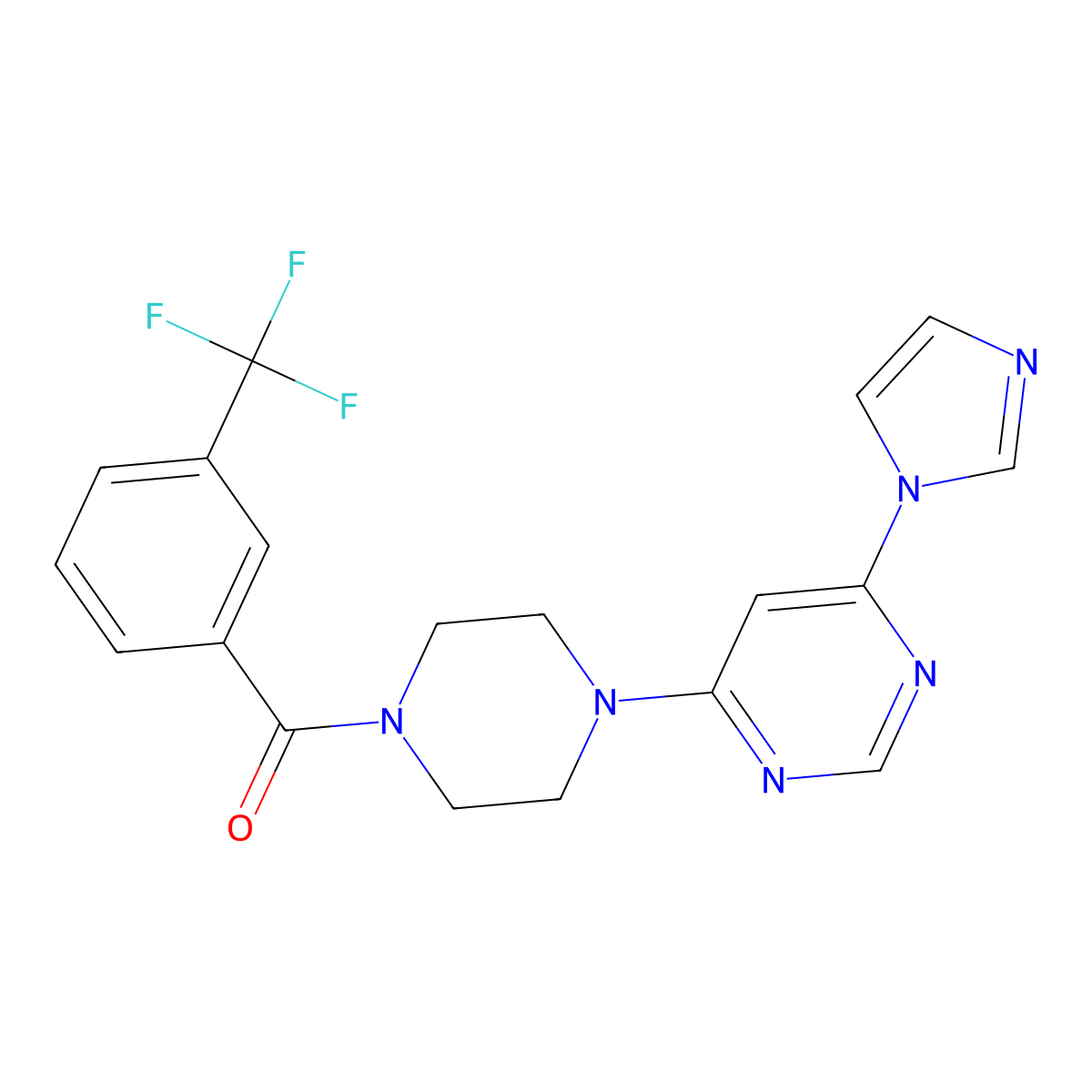 (4-(6-(1H-imidazol-1-yl)pyrimidin-4-yl)piperazin-1-yl)(3-(trifluoromethyl)phenyl)methanone molecular structure, CAS 1171886-37-5
