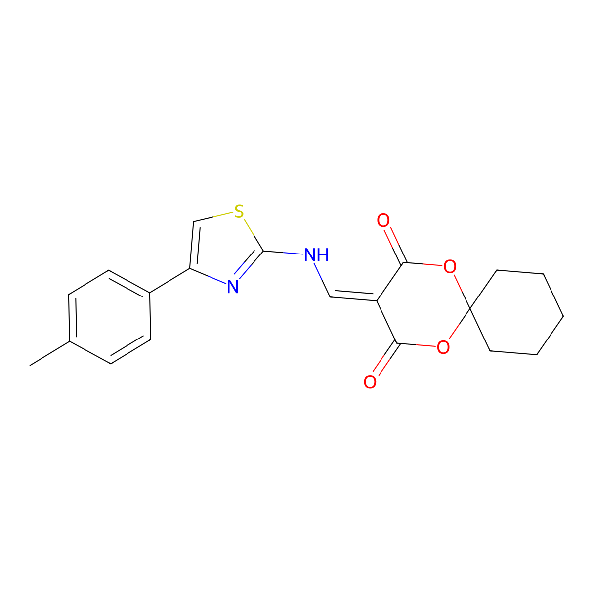3-(((4-(p-Tolyl)thiazol-2-yl)amino)methylene)-1,5-dioxaspiro[5.5]undecane-2,4-dione molecular structure, CAS 1171886-78-4