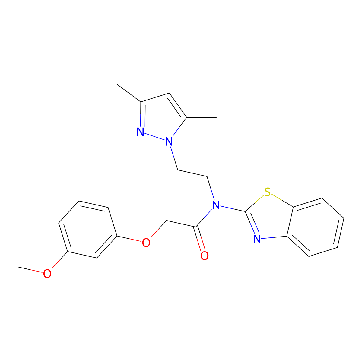 N-(benzo[d]thiazol-2-yl)-N-(2-(3,5-dimethyl-1H-pyrazol-1-yl)ethyl)-2-(3-methoxyphenoxy)acetamide molecular structure, CAS 1171887-53-8