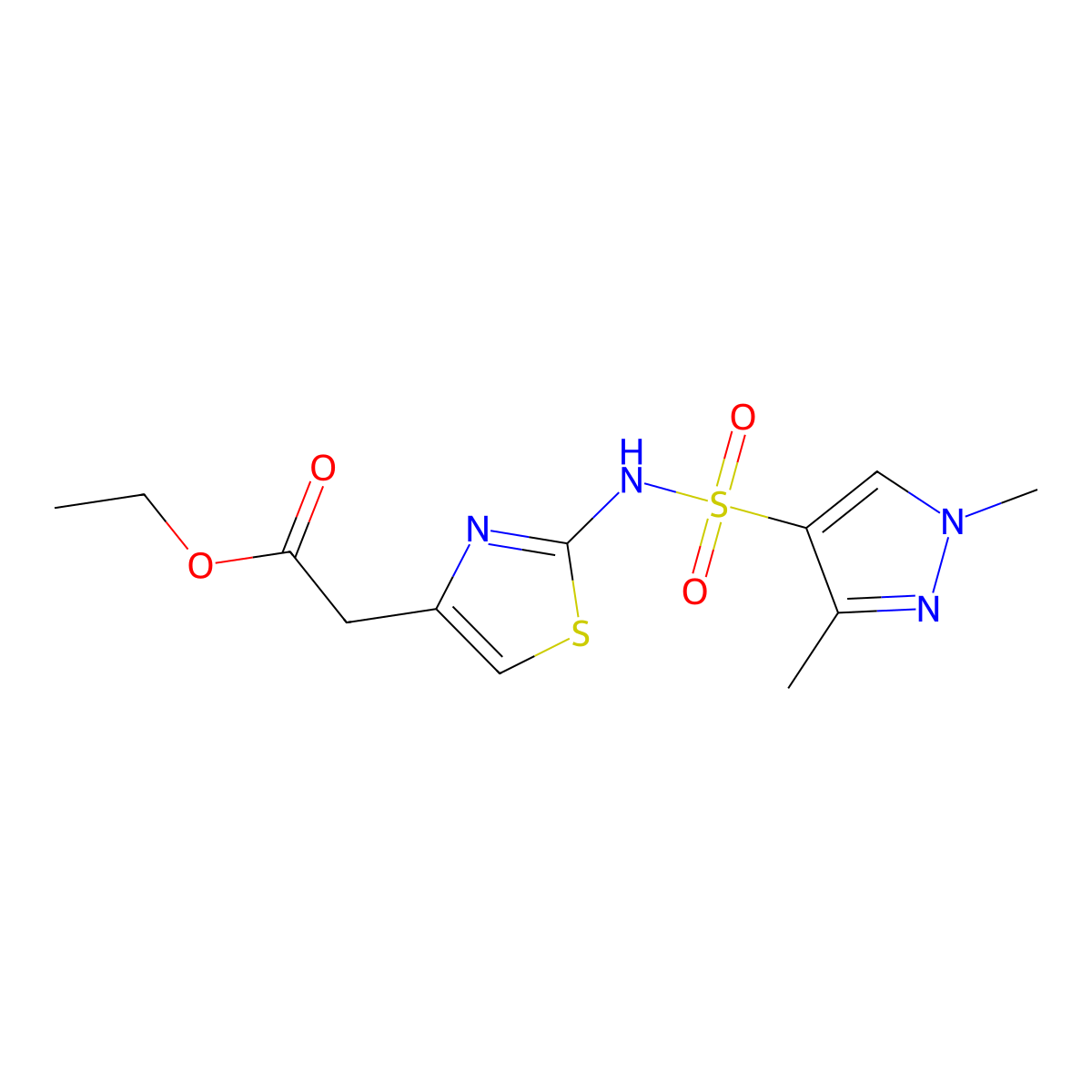 ethyl 2-(2-(1,3-dimethyl-1H-pyrazole-4-sulfonamido)thiazol-4-yl)acetate molecular structure, CAS 1171890-36-0