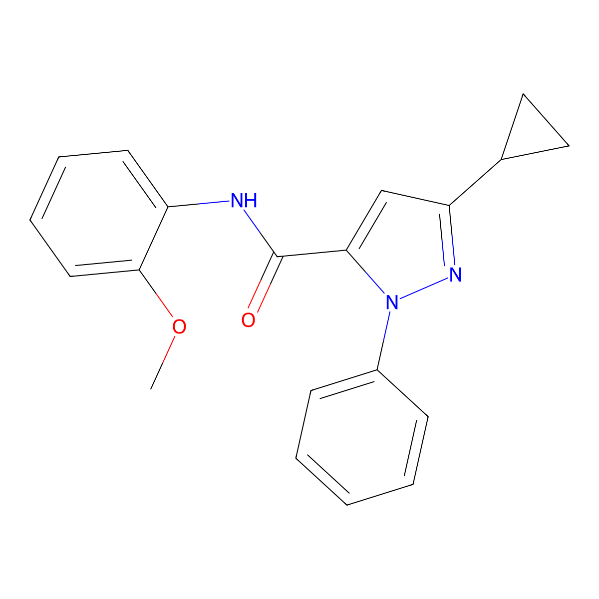 3-cyclopropyl-N-(2-methoxyphenyl)-1-phenyl-1H-pyrazole-5-carboxamide molecular structure, CAS 1171891-73-8