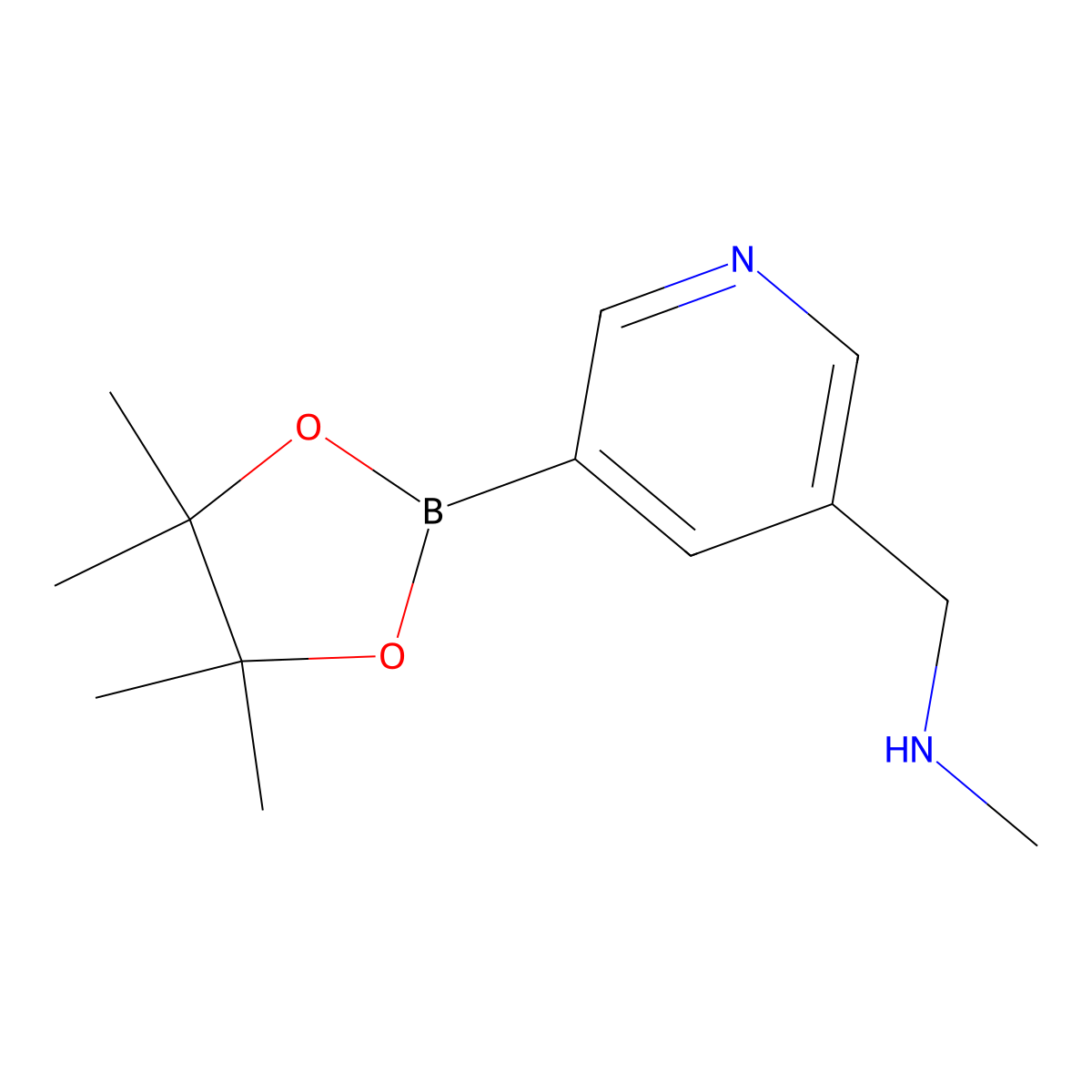 N-Methyl-1-(5-(4,4,5,5-tetramethyl-1,3,2-dioxaborolan-2-YL)pyridin-3-YL)methanamine molecular structure, CAS 1171893-98-3
