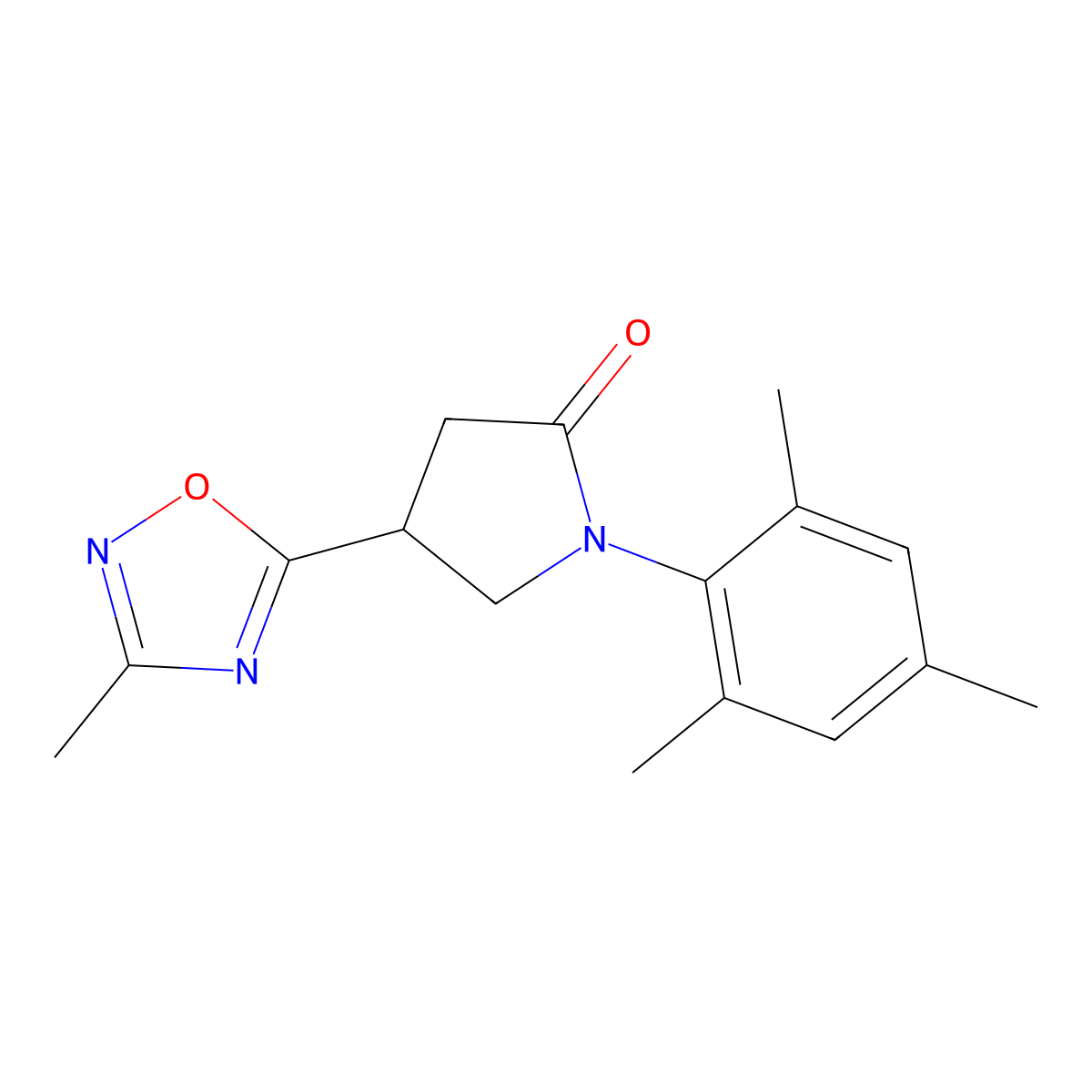 4-(3-Methyl-1,2,4-oxadiazol-5-yl)-1-(2,4,6-trimethylphenyl)pyrrolidin-2-one molecular structure, CAS 1171896-58-4