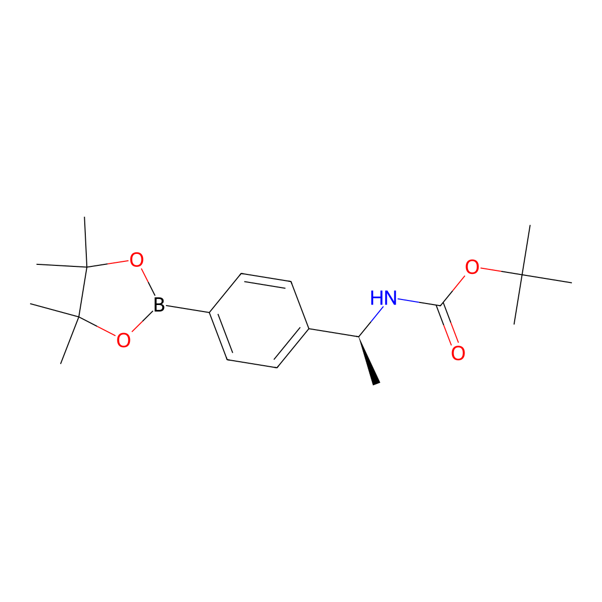 (S)-tert-butyl (1-(4-(4,4,5,5-tetramethyl-1,3,2-dioxaborolan-2-yl)phenyl)ethyl)carbamate molecular structure, CAS 1171897-03-2