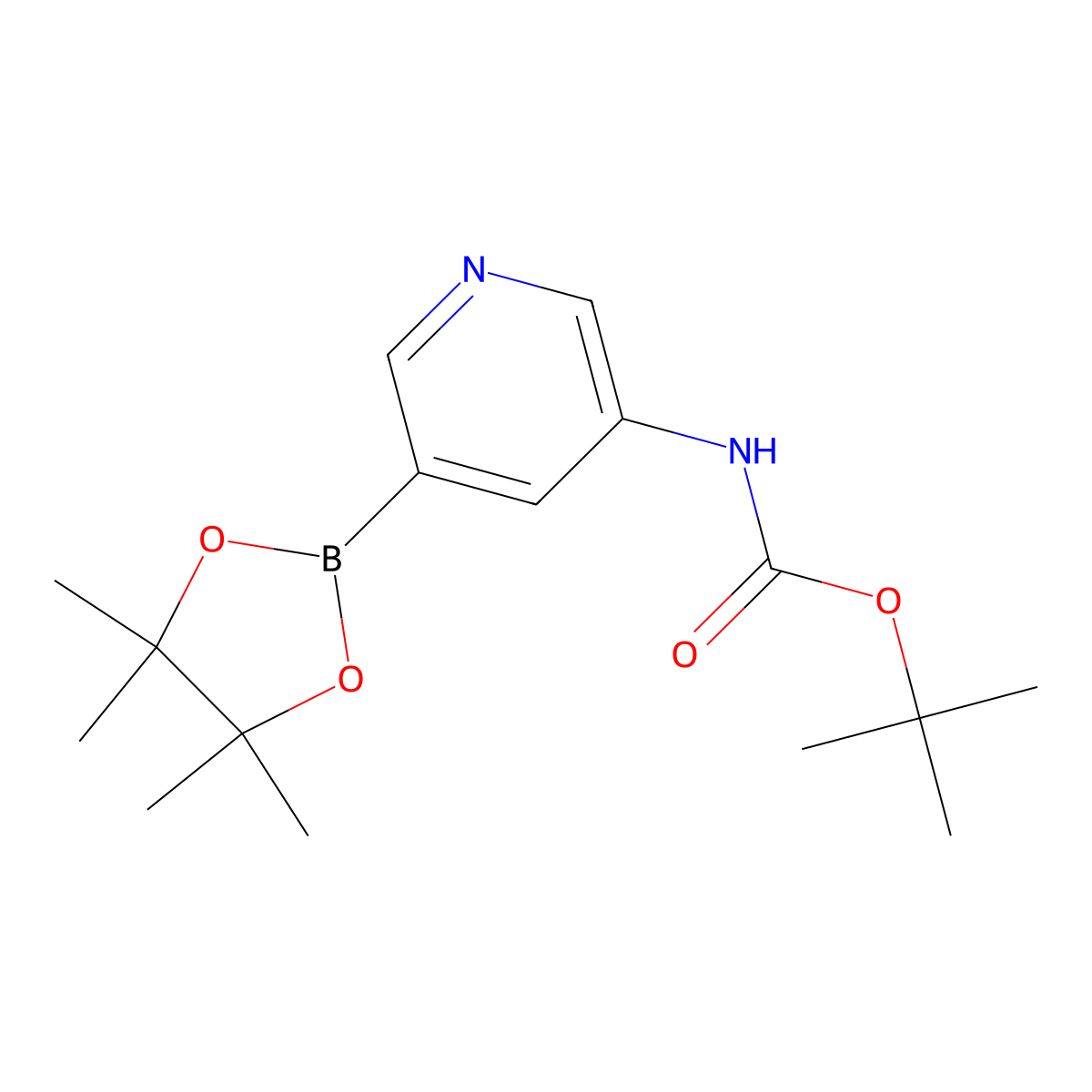 tert-Butyl (5-(4,4,5,5-tetramethyl-1,3,2-dioxaborolan-2-yl)pyridin-3-yl)carbamate molecular structure, CAS 1171897-39-4