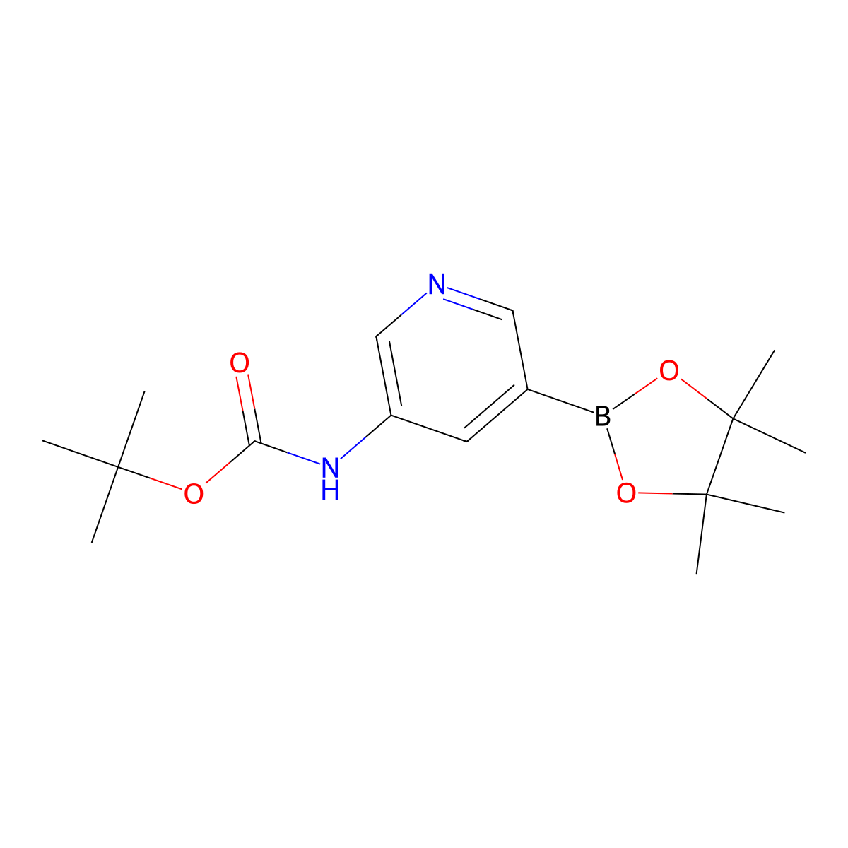 tert-Butyl (5-(4,4,5,5-tetramethyl-1,3,2-dioxaborolan-2-yl)pyridin-3-yl)carbamate molecular structure, CAS 1171897-39-4