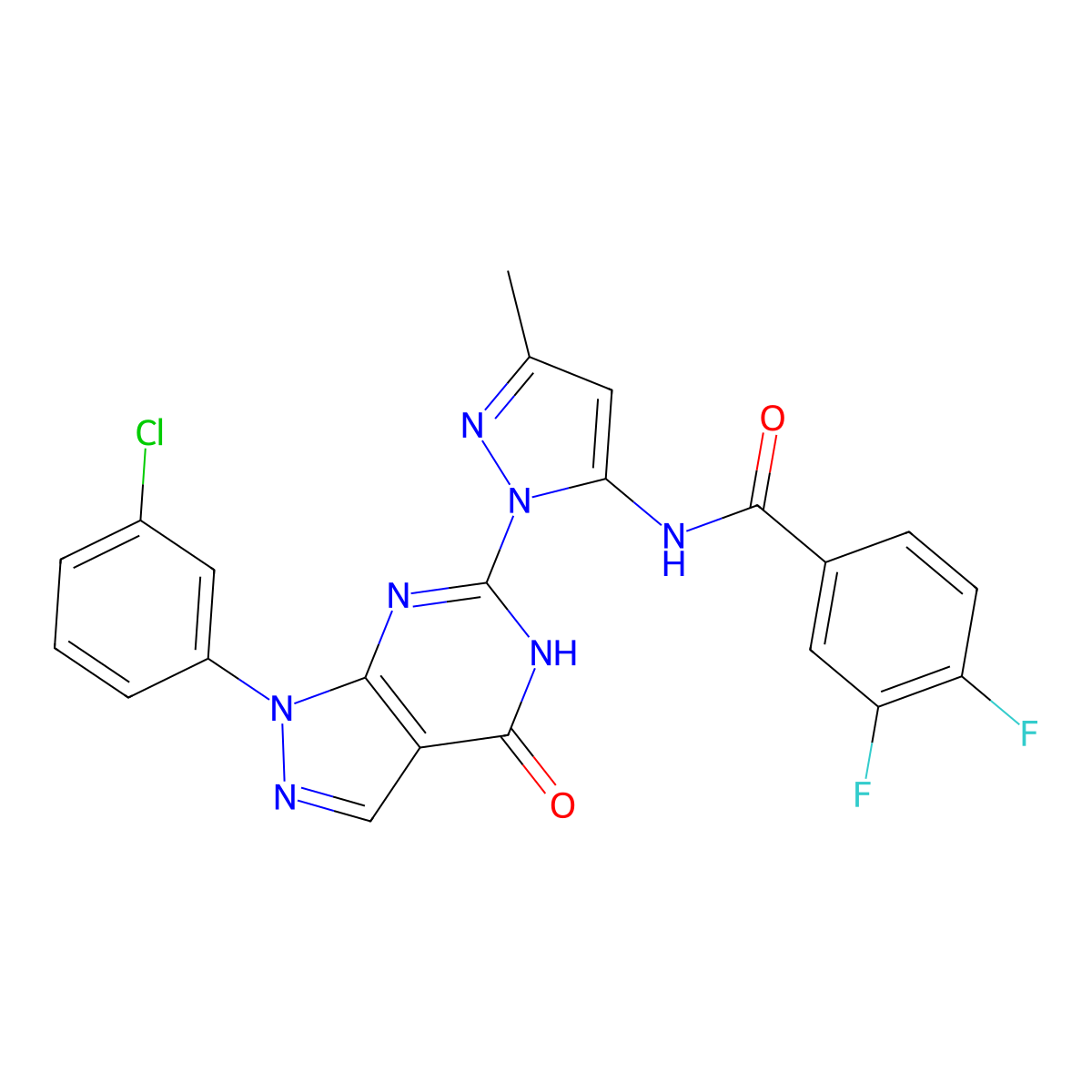 N-(1-(1-(3-chlorophenyl)-4-oxo-4,5-dihydro-1H-pyrazolo[3,4-d]pyrimidin-6-yl)-3-methyl-1H-pyrazol-5-yl)-3,4-difluorobenzamide molecular structure, CAS 1171900-70-1