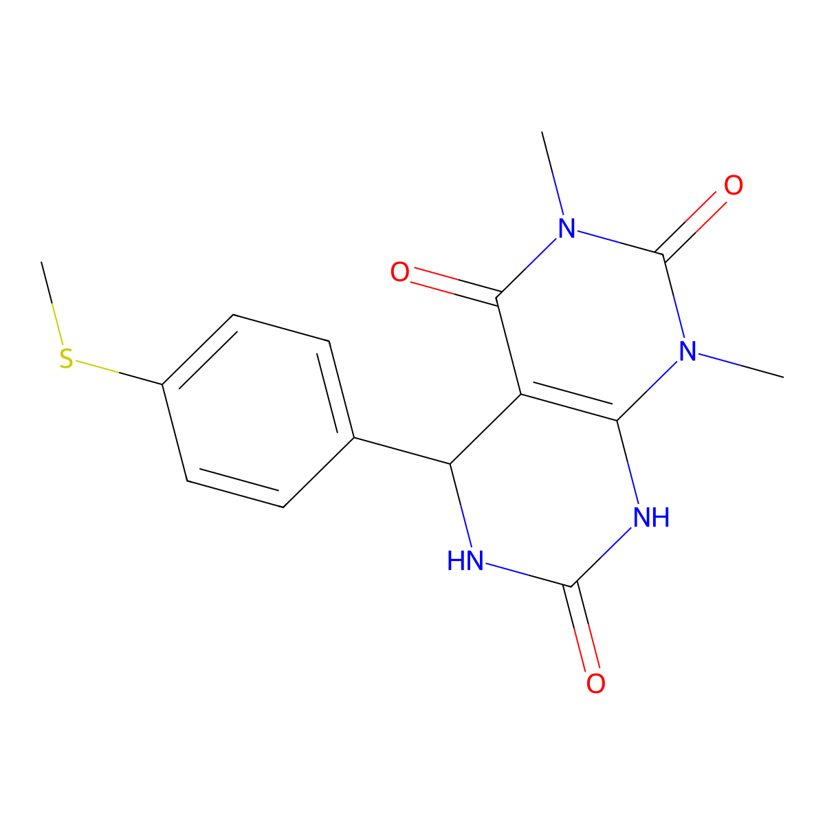 1,3-dimethyl-5-(4-(methylthio)phenyl)-5,6-dihydropyrimido[4,5-d]pyrimidine-2,4,7(1H,3H,8H)-trione molecular structure, CAS 1171900-82-5