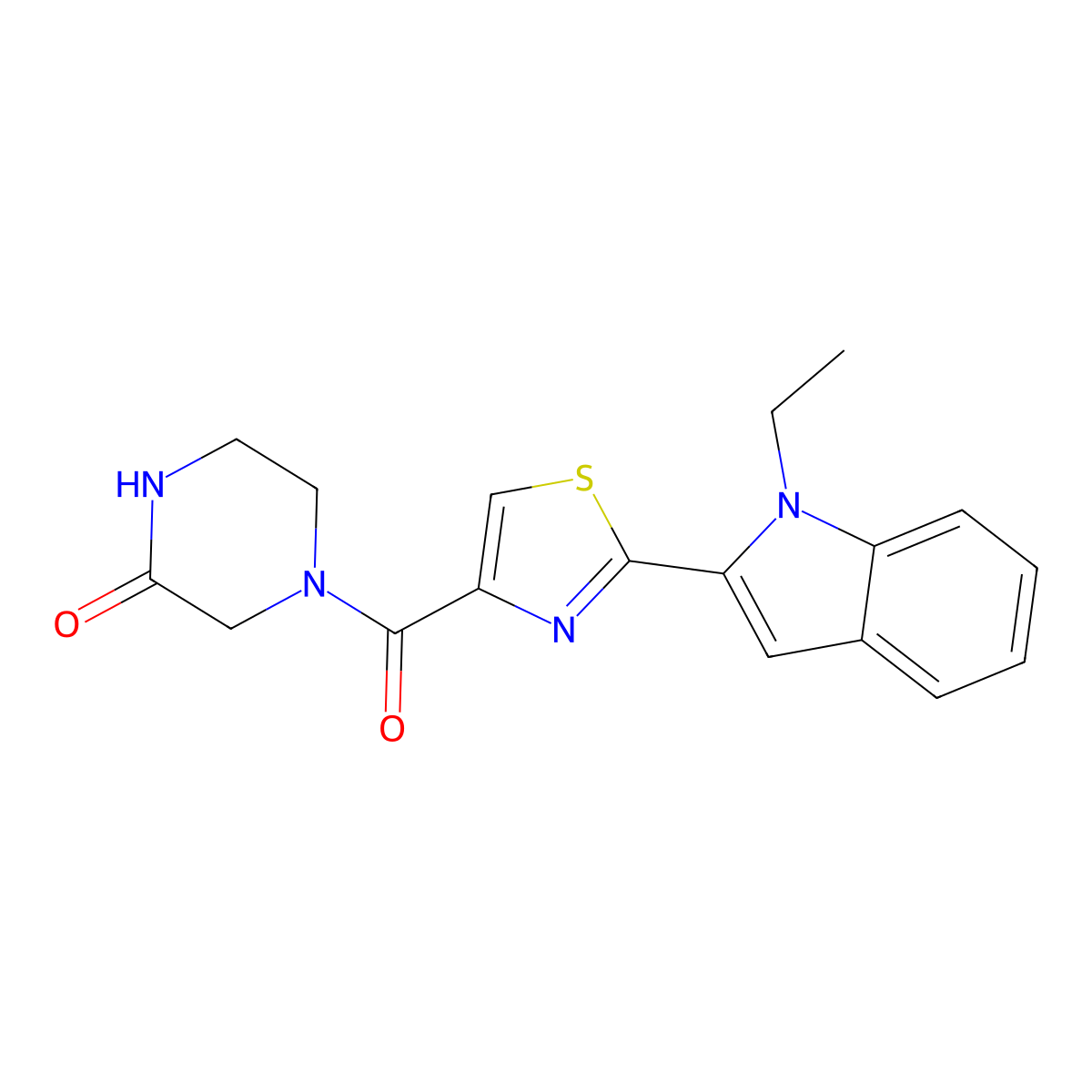 4-(2-(1-ethyl-1H-indol-2-yl)thiazole-4-carbonyl)piperazin-2-one molecular structure, CAS 1171903-44-8