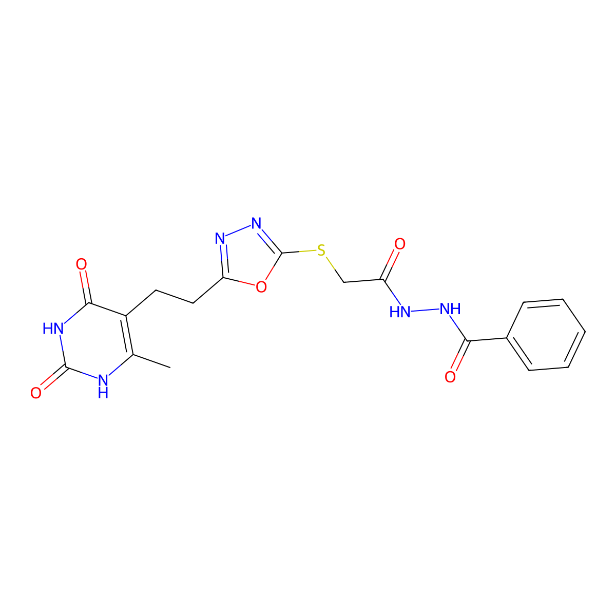 N'-(2-((5-(2-(6-methyl-2,4-dioxo-1,2,3,4-tetrahydropyrimidin-5-yl)ethyl)-1,3,4-oxadiazol-2-yl)thio)acetyl)benzohydrazide molecular structure, CAS 1171904-16-7